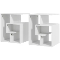 HOMCOM Side Table, 3 Tier End Table with Open Storage Shelves for Living Room, Bedroom, Set of 2, White(m-11)