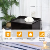 PawHut Wooden Cat Litter Box Enclosure Indoor Cat House Hidden Washroom End Table Hideaway Storage Cabinet, Brown(m-4)