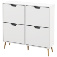HOMCOM Meuble à chaussures 4 abattants 16 paires avec étagère réglable pieds en bois de pin 95 x 26 x 95 cm blanc