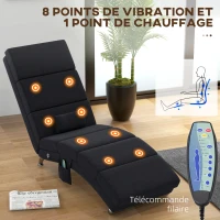 HOMCOM Fauteuil relax chaise longue de relaxation ergonomique, massant et chauffant avec télécommande 56 x 168 x 84 cm noir(m-4)