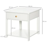 HOMCOM Bedside Table with Drawer and Bottom Shelf, Square Side End Table for Bedroom, Living Room, White(m-3)