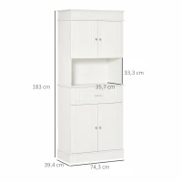 HOMCOM Mueble Auxiliar de Cocina Aparador Alacena con 1 Cajón 4 Puertas y Estantes Interiores Ajustables para Comedor Salón Antivuelco 74,3x39,4x183 cm Blanco(m-3)