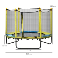 HOMCOM 4.6FT Kids Trampoline, with Safety Net, for Kids 3-10 Years - Yellow(m-3)