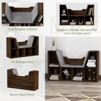 HOMCOM Bookcase Storage Shelf with Cushioned Reading Seat, Cube Bookshelf Organizer for Bedroom Living Room, Chestnut(m-6)