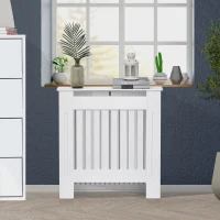 HOMCOM Copritermosifone in Legno Bianco per Caloriferi e Radiatori, con Doghe Verticali e Piano d'Appoggio, 78x19x81cm(m-2)