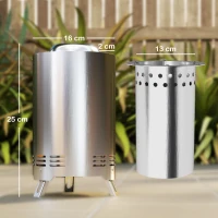 Outsunny Smokeless Fire Pit, 16 x 16 cm Stainless Steel Portable Wood Burning Firepit with Poker, Wood or Pellet Fuelled Tabletop Fire Pit for Garden Camping Bonfire Party, Silver Tone(m-3)