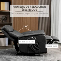 HOMCOM Fauteuil de relaxation électrique inclinable moderne avec repose-pieds et 2 poches latérales - noir(m-4)