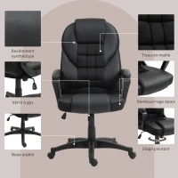 HOMCOM Chaise de bureau, fauteuil de bureau, avec fonction basculante et assise pivotante à 360°, 65l x 69P x 110-120H cm, noir(m-5)