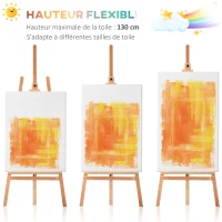 HOMCOM Chevalet d'artiste sur pieds inclinaison et hauteur réglable dim. 65L x 44l x 174-230H cm bois de hêtre clair(m-4)