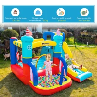 Outsunny Château Gonflable avec Toboggan Trampoline Piscine et Mur d'escalade jusqu'à 3 enfants +3 Ans avec souffleur 450W et Sac de Transport 265 x 260 x 200 cm Multicolore(m-5)