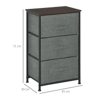 HOMCOM Meuble de Rangement 3 tiroirs chiffonnier dim. 45L x 30l x 71H cm métal MDF Non tissé Gris(m-3)