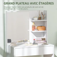 HOMCOM Coiffeuse avec miroir, table de maquillage avec tiroir et étagères, pour chambre à coucher, 75l x 40P x 137H cm, blanc(m-5)