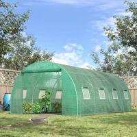 Outsunny Walk-in Polytunnel Greenhouse, Outdoor Garden Tunnel Greenhouse Tent with Zipped Roll-Up Door and 8 Mesh Windows, 6 x 3M(m-2)