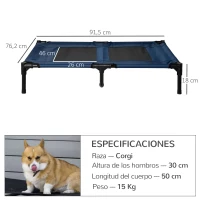PawHut Cama Elevada para Perros Gatos Portátil Cama para Mascotas con Zona de Malla Transpirable y Tela Oxford para Interior Exterior 91,5x76,2x18 cm Azul(m-3)