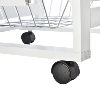 HOMCOM Chariot de service desserte de cuisine à roulettes multi-rangements 3 paniers métal tiroir + 2 range-bouteilles bois pin blanc(m-9)