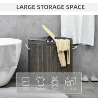 HOMCOM Bamboo Laundry Basket with Lid, 100 Litres Laundry Hamper with 2 Sections, Removable Washable Lining, Washing Baskets, 62.5 x 37 x 60.5cm, Grey(m-4)