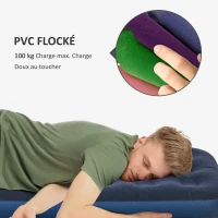 Outsunny Matelas gonflable simple lit pneumatique portable avec pompe à main intégrée surface floquée, pour camping, voyage bleu(m-6)
