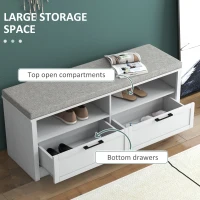 HOMCOM Shoe Bench with Removable Cushion, Shoe Storage Bench with Padded Seat, Open Compartments and Drawers for Entryway Hallway(m-4)