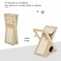 PawHut Tiragraffi per Gatti Pieghevole con Casetta, Amaca e Tappetino per Unghie, Giallo, 54.5x32x65cm(m-4)