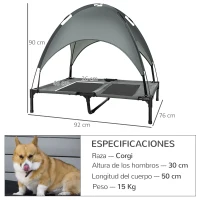 PawHut Cama Elevada para Mascotas Portátil con Toldo Extraíble Tela Transpirable al Aire Libre para Interior y Exterior 92x76x90 cm Gris(m-3)