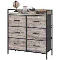 HOMCOM Rustic Chest of Six Fabric Drawers - Grey Wood Effect(m-11)