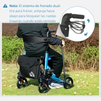 HOMCOM Andador para Ancianos Plegable de Aluminio con Asiento 4 Ruedas Altura Ajustable Frenos de Maneta Azul y Negro(m-8)
