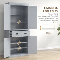 HOMCOM Armoire de cuisine buffet cuisine multi-rangements étagères réglables 4 portes et grand tiroir 76,2 x 40,2 x 183 cm gris(m-5)