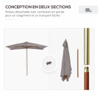 Outsunny Parasol droit rectangulaire Parasol de jardin grande taille grande taille dim. 3L x 2l x 2,5H m gris(m-7)