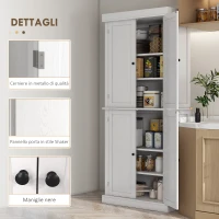 HOMCOM Mobile Cucina Alto con 6 Ripiani Regolabili e 2 Ante in Legno, 76x40.5x184 cm, Bianco(m-7)