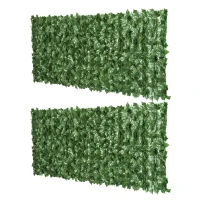 Outsunny 2-Piece Artificial Leaf Hedge Screen Privacy Fence Panel for Garden Outdoor Indoor Decor, Dark Green, 2.4M x 1M(m-11)