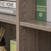 HOMCOM Meuble de rangement bibliothèque dim. 119L x 29l x 76H cm 4 grandes niches panneaux particules imitation bois gris(m-7)