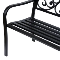 Outsunny Banc de jardin 3 places terrasse Style Cosy Chic 127L x 60l x 85H cm métal époxy anticorrosion Noir(m-8)