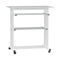 HOMCOM Compact Computer Desk with Keyboard Tray and Wheels, Mobile Home Office Desk for Small Spaces with Sliding Tempered Glass Shelf, White(m-11)
