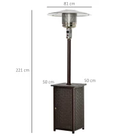 Outsunny 12KW Patio Gas Heater Freestanding Outdoor Garden Heating Rattan Furniture Wicker Table Top(m-3)
