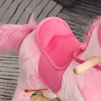 HOMCOM Cavallo a Dondolo per Bambini 36-72 Mesi, Unicorno a Dondolo con Suoni in Legno e Peluche Rosa, 74x33x62cm(m-8)