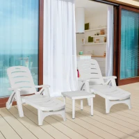 Outsunny 3pcs Garden Furniture Set Outdoor Furniture Set Dining Table, 2 Lounge Chairs and 1 Garden Side Table White(m-2)
