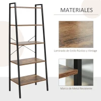 HOMCOM Estantería de Estilo Industrial en Forma de Escalera con 5 Baldas con Marco de Metal para Sala de Estar Dormitorio Cocina Oficina 56x34x160 cm Marrón Rústico(m-6)