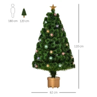 HOMCOM 4FT Prelit Artificial Christmas Tree with Fibre Optics, Baubles Decoration, Golden Pot for Holiday, Home - Green(m-3)
