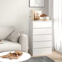 HOMCOM Cassettiera 5 Cassetti in Legno con Maniglie Scanalate, 60x38x100cm, Bianco(m-7)
