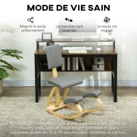 HOMCOM Siège assis genoux, siège ergonomique en bois à bascule avec dossier, chaise à genoux pour bureau à domicile, gris(m-6)