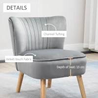 HOMCOM Velvet Accent Chair Occasional Tub Seat Padding Curved Back with Ottoman Wood Frame Legs Home Furniture Light Grey(m-5)