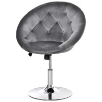 HOMCOM Swivel Dressing Stool, Velvet-feel Upholstered Vanity Chair, Adjustable Height Tub Makeup Chair with Button Tufting and Thick Padding for Bedroom, Grey(m-11)