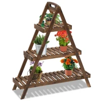 Outsunny Étagère à fleurs pyramidale en bois - porte plante bois 3 étagères - dim. 86L x 28l x 100H cm - bois massif de sapin foncé(m-1)