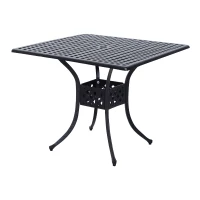 Outsunny 90cm Square Garden Table with Umbrella Hole, Aluminium Grid Motif Outdoor Dining Table for Garden Patio, Black(m-1)