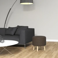 HOMCOM Round Ottoman Stool with Storage, Linen Fabric Upholstered Foot Stool with Padded Seat, Hidden Space and Wood Legs(m-8)