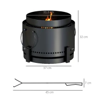 Outsunny Smokeless Fire Pit with Ash Catcher, 37cm Portable Wood Burning Firepit with Poker for Garden Camping Bonfire Party, Metal, Black(m-3)