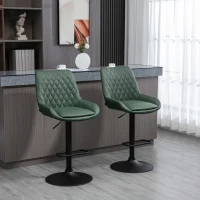 HOMCOM Lot de 2 tabourets de bar en similicuir hauteur réglable pivotant à 360° dossier et repose-pieds vert foncé(m-2)