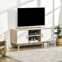 HOMCOM Meuble TV Banc TV scandinave 2 niches et 2 rangements avec Portes - dim. 120I x 40P x 55H cm - Bois Blanc Chêne(m-2)