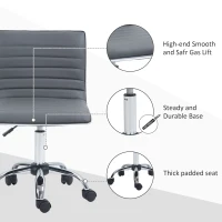HOMCOM Armless Task Desk Chair, Swivel Office Chair with Faux Leather, Adjustable Seat Height, Chrome Base, Wheels for Home, Dark Grey(m-7)