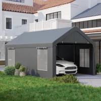 Outsunny Carport tente de garage 3 x 6 m avec parois latérales amovibles, 2 portes enroulables et 4 fenêtres, gris foncé(m-9)